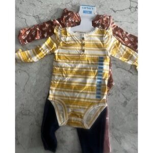 Carters Baby Girl 4 Piece Outfit Set Bodysuits Leggings Yellow‎ & Floral 6-9M